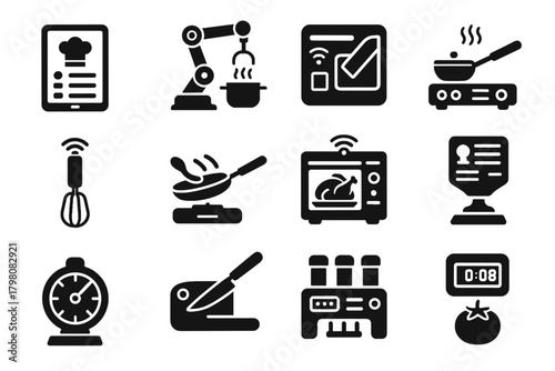 Robotic digital icon led menu scanner icons vector culinary stove ai smart