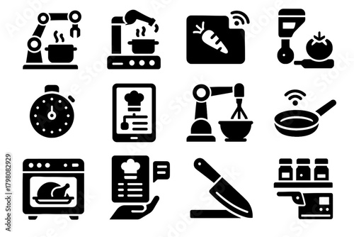 Icons icon recipe scanner chef knife cutting vector cooking smart oven led