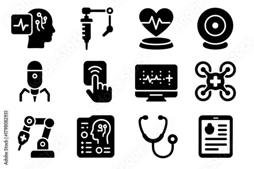 Interface display icon pulse ai monitor virtual medical vector device robotic healer
