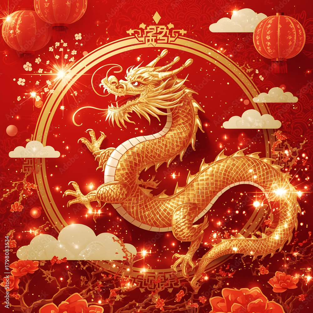 Obraz premium Traditional Chinese New Year Dragon and Lantern Background