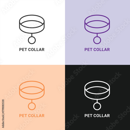 Pet Collar Line Art Icon with ID Tag for Dog and Cat Identification and Accessories.