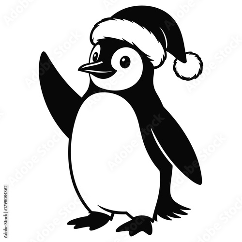 Cute penguin wearing a santa hat