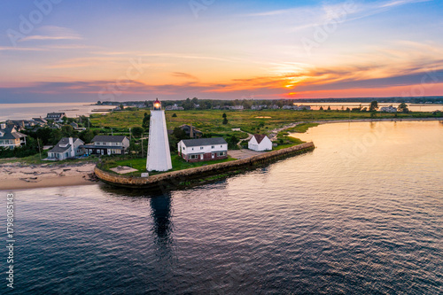 Lynde Point Lighthouse (also known as the Inner Light) and the keeper's house stand at the mouth of the Connecticut River, where it meets Long Island Sound in Old Saybrook, Connecticut, New England
