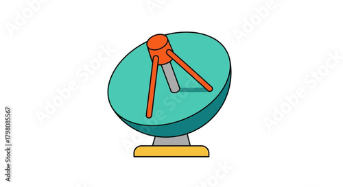 Cartoon satellite dish antenna illustration on white background.
