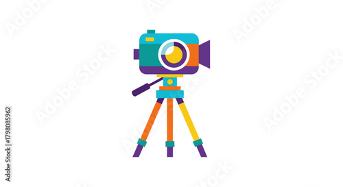 Colorful Retro Video Camera on Tripod.