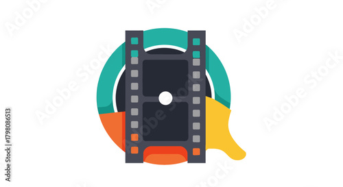 Film reel icon representing video editing and production.