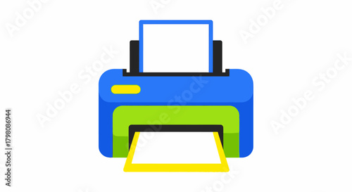 Modern Blue and Green Printer Icon Graphic Design.