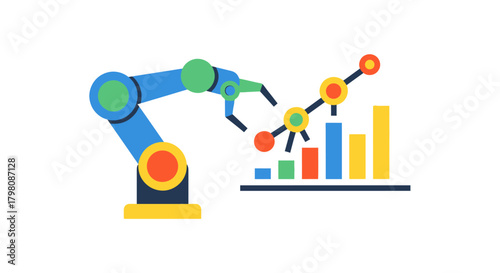 Robotic Arm Manipulating Data Graph for Analytics.