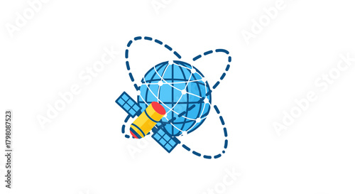 Vector illustration of a satellite orbiting the Earth.