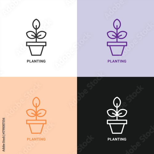 Planting and Gardening Icon Set with a Young Seedling in a Pot Symbolizing Growth, Nature, and New Beginnings.