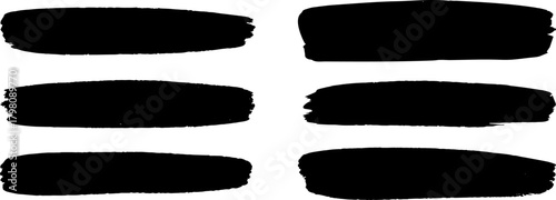 Hand-painted black brush stroke swash collection with realistic ink texture, bold organic paint smear shapes, abstract artistic marker highlight elements for modern graphic design