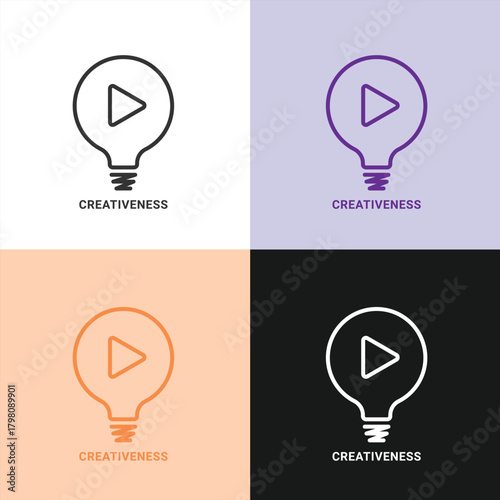 Creative Idea and Video Play Button Icon with a Lightbulb for Innovation, Media Production, and Streaming Content.
