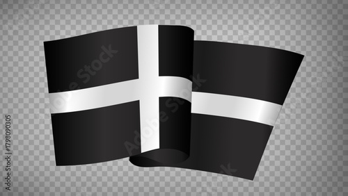 Cornwall Flag on transtarent background.  Scuba flag. 3D Realistic waving Flag of Cornwall  on for your web site design, app, UI. United Kingdom. EPS10.