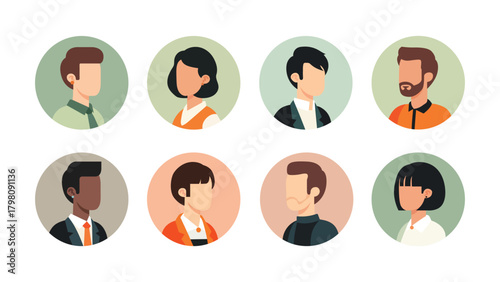 Collection of diverse people avatars in circles, vector illustration