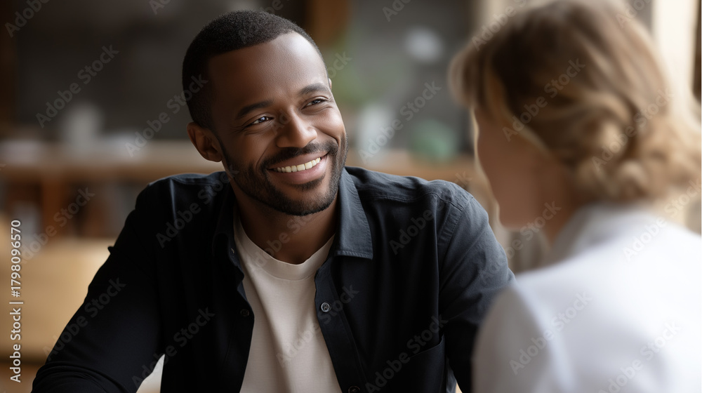 Fototapeta premium Faceless black man in counseling and psychology consulting defocused therapy background mental healthcare support happy patient talking to psychologist therapist medical help