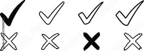 Hand drawn check marks and crosses symbols for yes no choices