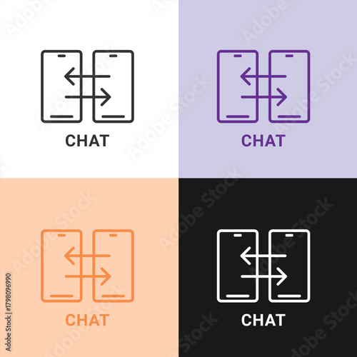 Mobile Chat and Data Transfer Icon with Two Smartphones for Peer-to-Peer Messaging, File Sharing, and Digital Communication Apps.