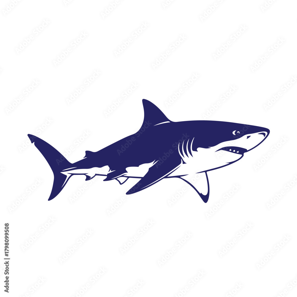 Obraz premium Stylized Navy Blue Shark Silhouette with Detailed Fins and Teeth
