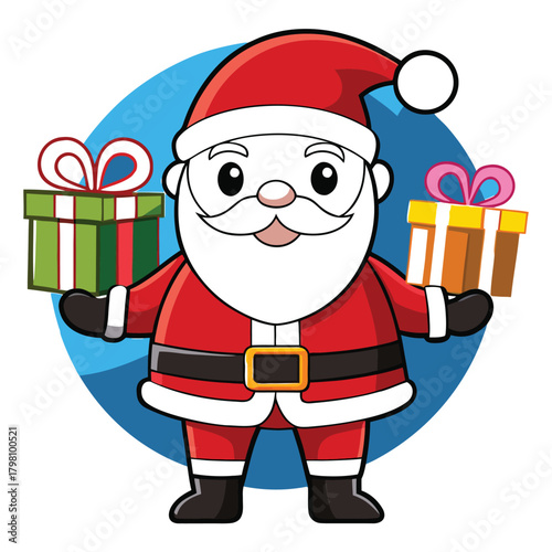 A jolly santa claus cheerfully carries gifts, his iconic red suit and white beard radiating holiday spirit, a festive christmas illustration