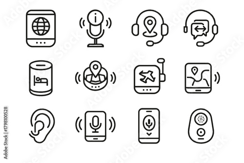 Tour hotel device travel assistant guide voice icon navigation vector concierge