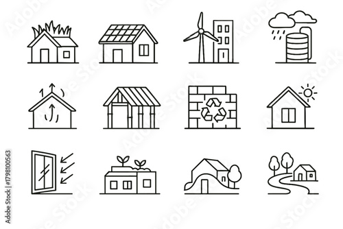 Eco architecture structure wall rainwater icon window community bamboo icons natural vector