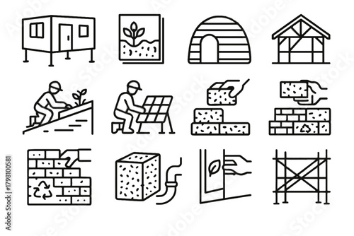 Green vector construction icons unit eco rainwater modular straw sustainable pipe icon