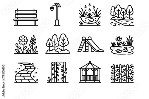 Icon rain fence landscape park greenery sustainable icons natural green living vector