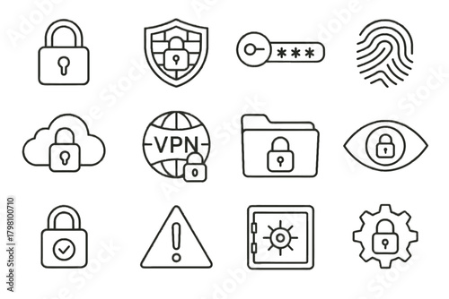 Icons secure icon folder padlock workspace cloud fingerprint vector biometric symbol authentication