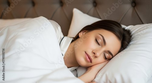 Sleep health marketing visual for bedding retailers plus hotel booking platforms using content about nightly rest quality, mattress comfort, pillow support and wellness newsletters aimed at audiences