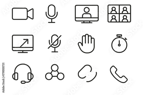 Camera meeting icons connection headphones microphone chat button virtual participants icon sharing