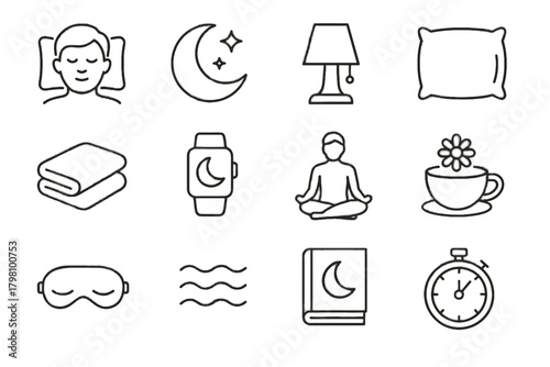 Timer lamp bedtime sleep icons cup icon person sound vector relaxation night