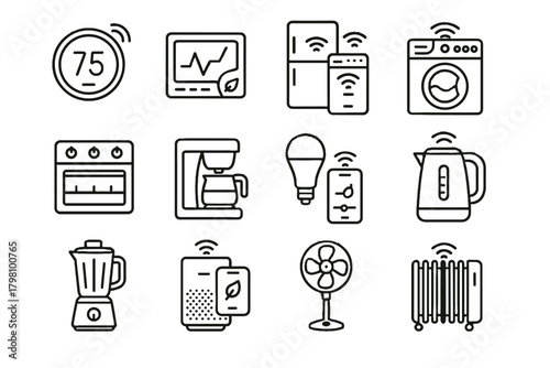 Connected icon smart energy purifier oven blender coffee home heater vector