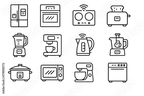 Smart food kitchen blender cooker icons machine toaster slow fridge vector icon