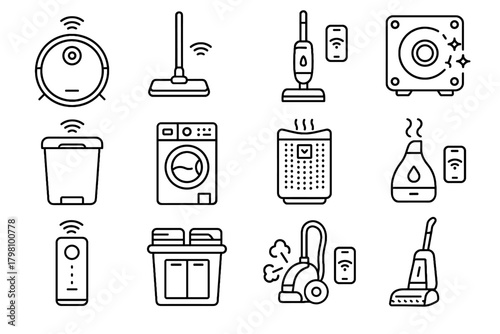 Sensor laundry icon smart robotic automated connected home purifier vector cleaner carpet