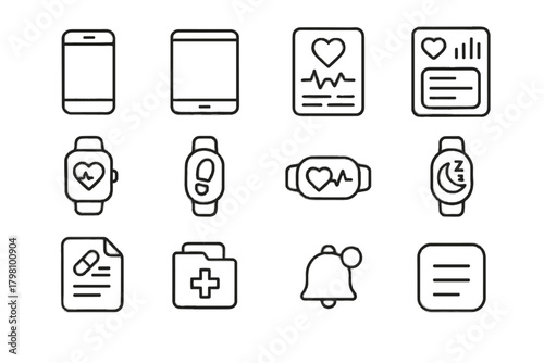 Sleep vector icons interface icon app tracker digital patient health rate tablet