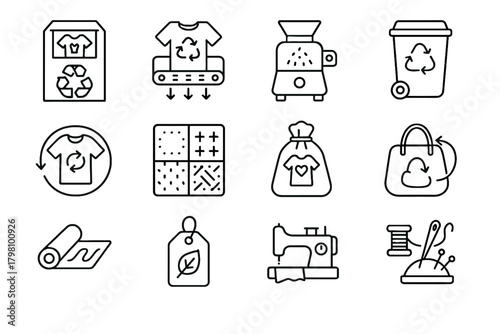 Repurposed bag repair machine icon icons mending fashion fiber recycling accessory eco