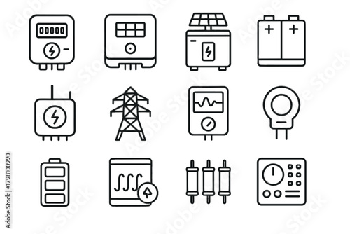 Icons connection meter load icon energy solar capacitor smart vector control inverter