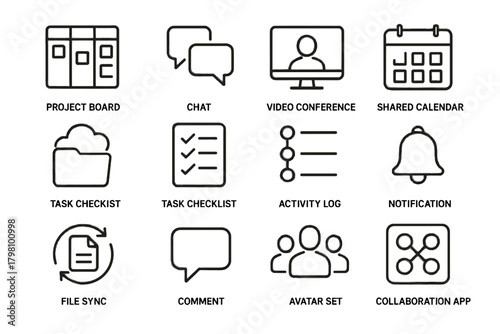 Vector shared chat task work icon folder project app remote collaboration calendar