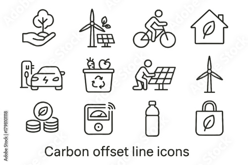 Bottle tree icon commuting vehicle smart reusable energy offset vector carbon renewable