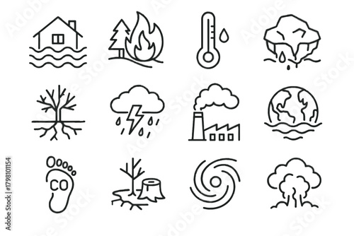 Rise icon ice sea vector pollution plume impact cloud climate smoke deforestation