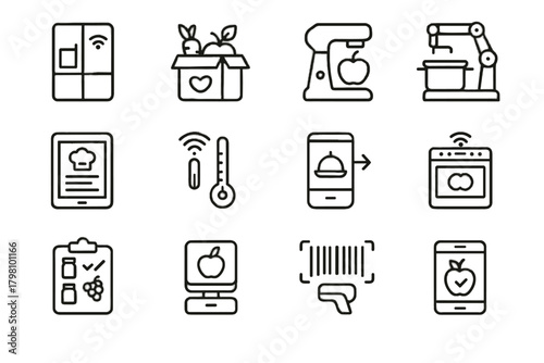 Icon vector kitchen oven tech barcode icons smart nutrition reader food scanner