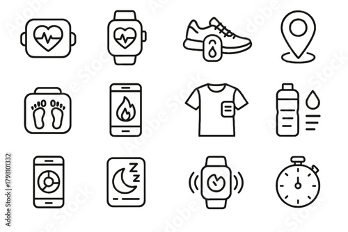 Icons smartwatch smart shirt icon shoes vibration tracker gps sleep pedometer fitness