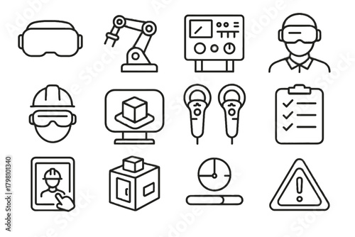 Model icon headset tracker progress vr training controllers vector robotic icons hazard