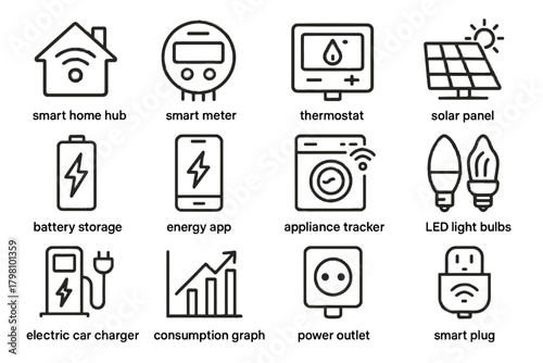Consumption connected hub vector app power appliance solar icon home lights smart