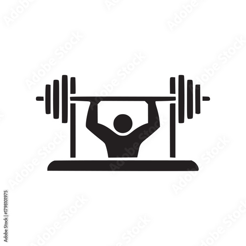 A black silhouette of a person lifting a barbell on a white background in a minimalist style image