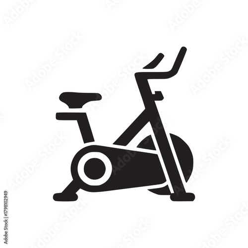 Silhouette of an exercise bike with handlebars seat and pedals isolated on a white background