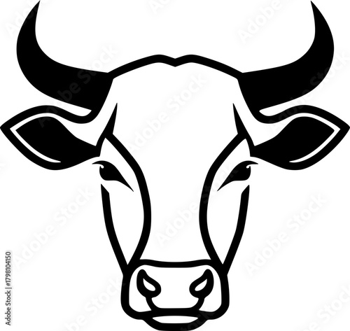 ox head silhouette line art vector illustration with a white background

