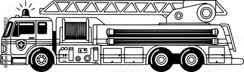 Vector Black and White Illustration of a Classic Toy Fire Truck, Simple Design