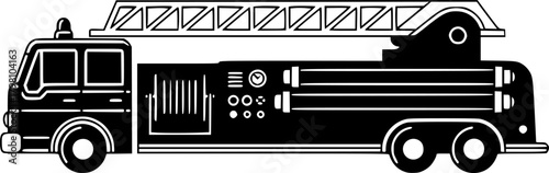 Vector Black and White Illustration of a Classic Toy Fire Truck, Simple Design
