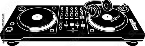 dj table silhouette line art vector illustration with a white background
